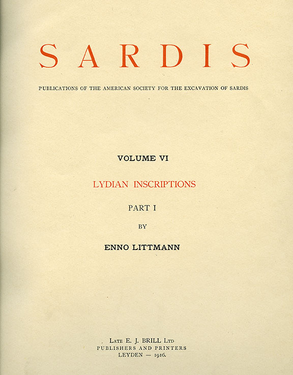 Sardis Volume VI: Lydian Inscriptions, Part I