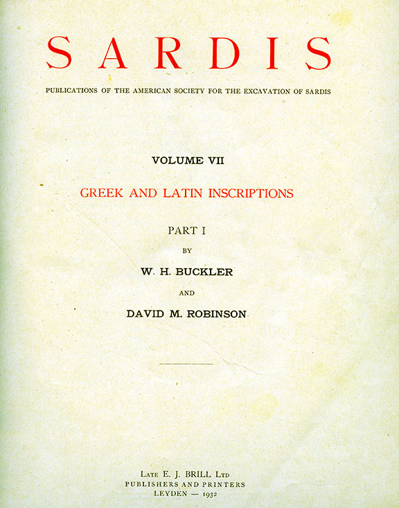 Sardis Volume VII: Greek and Latin Inscriptions, Part I